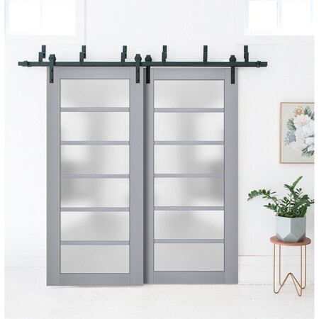 Sartodoors Sliding Closet Barn Bypass Doors with Frosted Glass Grey 72x84 (2* 36x84) Solid Core Modern Interio VEREGIO7602BBB-GRE-7284