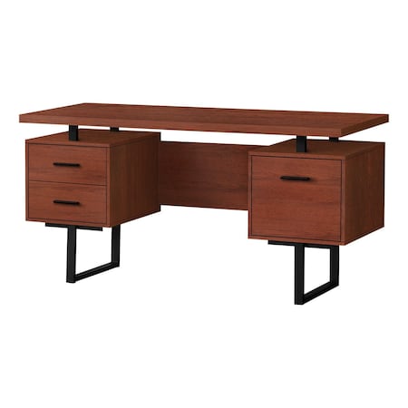 Homeroots 60" Brown and Black Wood and Metal Sled Computer Desk With Three Drawers 489916