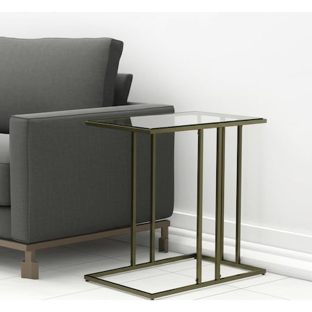 Homeroots 26" Clear and Antiqued Gold Glass and Iron Frame End Table 632722