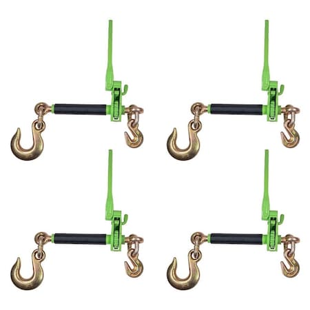 Mytee Products 4PK 5/16in- 3/8inFolding Handle Ratchet Chain Binder w/ 3/8inGrab & 1/2inSlip Hook, 4PK CBRS-FH516SHx4