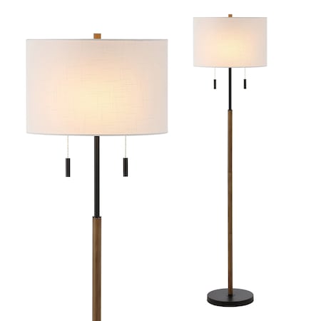 Jonathan Y Maude 61" Rustic Farmhouse Iron Candlestick Pull Chains LED Floor Lamp, Brown Wood Finish/Black JYL1141A