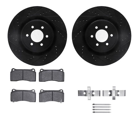 Dynamic Friction Co DFC Rotors-Drilled & Slotted-Black w/ 5000 Advanced Brake Pads Incl Hdw 8512-40025