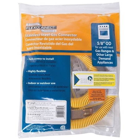 B & K G012YE101036RP Gas Connector, 12 in, MIP x MIP, Stainless Steel, EpoxyCoated, 36 in L, 58 in OD G012YE101036/RP