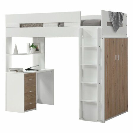 Homeroots White And Natural Twin Loft Bed And Desk 318776