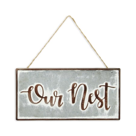 Homeroots 6" X 12" Gray and Brown Our Nest Galvanized Metal Wall Decor 487531
