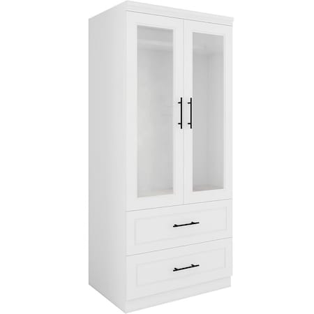 Homeroots 71" White And Clear Two Door Two Drawer Combo Dresser 569281