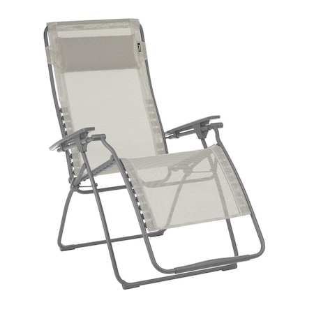 Homeroots 30" Light Gray and Chrome Steel Outdoor Zero Gravity Chair with Light Gray Cushion 320598