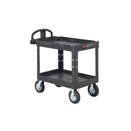 Rubbermaid Commercial Utility Cart with Deep Lipped Plastic Shelves, Plastic, 500 lb Load Capacity, 2 Shelves, 26 in W FG452010BLA