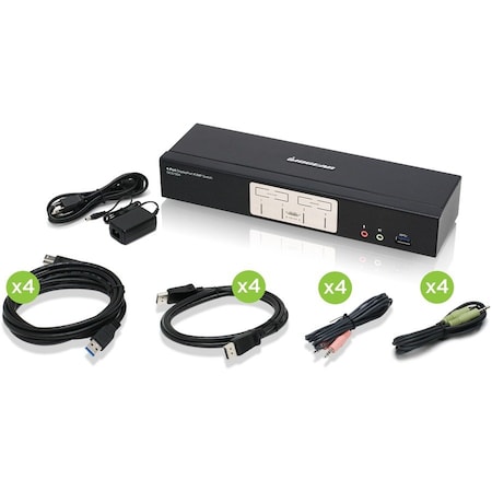 Iogear 4-Port DisplayPort1.2 KVMP w/USB3.1 Hub TAA Compliant GCS1934