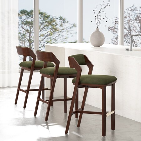 Manhattan Comfort Patricia Barstool in Turtle Green - Set of 3 3-BS026-GR