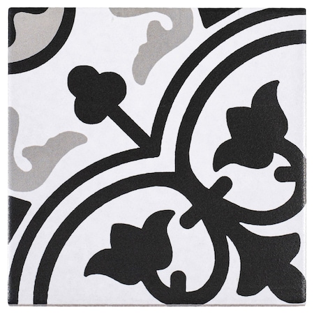Andova Tiles Bliss Gothic Black 8-in. Encaustic Spanish/Moroccan Patterned Matte Porcelain Wall & Floor Tile ANDBLI285