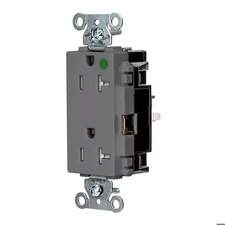 Hubbell Wiring Device-Kellems Straight Blade Receptacle, 5-20R, 20 A, 125V AC, 2 Pole, 3 Wire, Surface Mount, Grounded HBL2182STGYTR