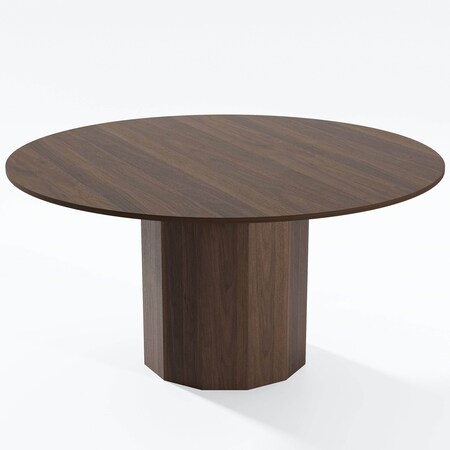 Homeroots 60" Brown Wood Pedestal Base Round Top Dining Table 720956
