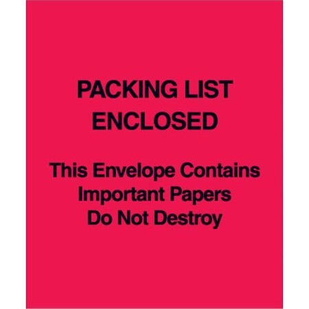 Zoro Select Packing List Envelopes, Red, PK1000 PL485