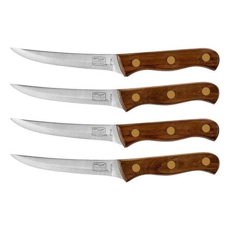 Chicago Cutlery Tradition Steak Knife Set, HCS Blade, Walnut Wood Handle, Brown Handle B144