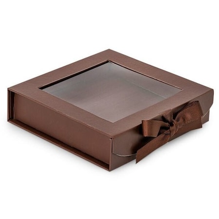 Nashville Wraps Chocolate Folding Box with Window and Ribbon Closures, 6x6x1.5in, 24PK FBB6CH
