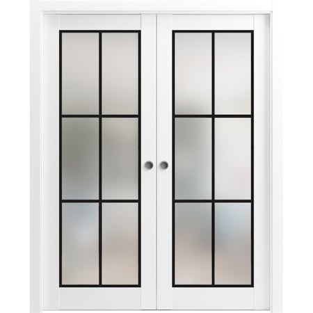 Sartodoors Sliding Double Pocket Door Frosted Tempered Glass Planum 2122 White 36x96 (2* 18x96) Solid Core PLANUM2122DP-WS-36 x 96 (2* 18x96)