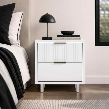 Manhattan Comfort Elara 18 in Solid Wood Nightstand in White (2-Drawer) NS1780-1