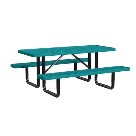 Leisure Craft Rectangle Picnic Table, Teal, In Ground Mount, 6 ft L T6XPIG-TEAL