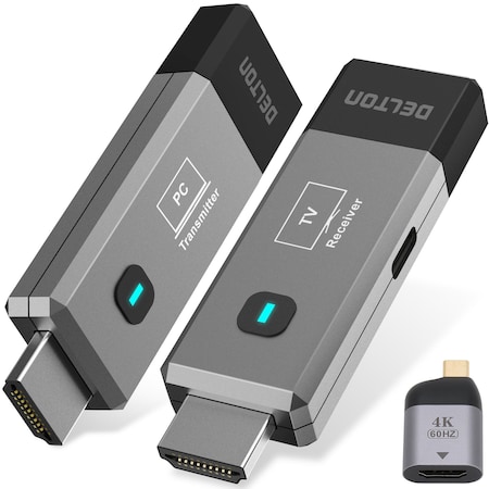 Delton Wireless Transmitter and Receiver, Portable HDMI Extender, Grey DTEHDMI2 E2