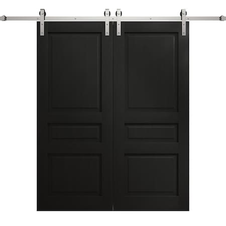 Sartodoors Modern Double Barn Door 72 x 96 inches, Ego 5012 Painted Black Oak, 13FT Silver Rail Track Set, S EGO5012DB-S-CHK-7296