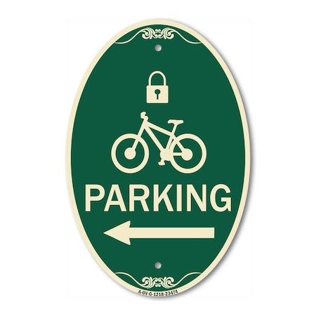 Signmission Parking With Lock Cycle & Left Arrow Symbol, 12 In X 18 In Architectural, Heavy Gauge Aluminum A-OV-G-1218-23474