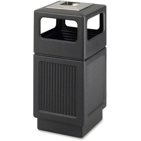 Safco Canmeleon 38 gal Square Outdoor Can, Black, None, Plastic, 18 1/4 in 9477BL