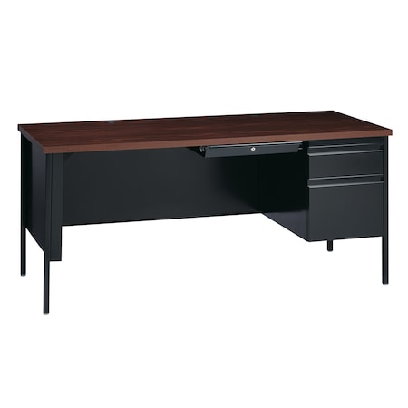 Hirsh Right-Hand Single Pedestal File Office Desk W/ Center Drawer, 30 in D X 29.5 in H, 66 in W X 20095