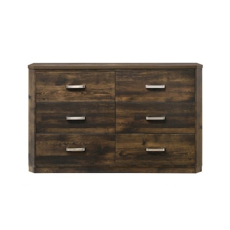 Homeroots 59" Dark Brown Solid and Manufactured Wood Six Drawer Double Dresser 490467