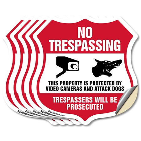 Signmission No Trespassing Shield Sign This Property, 6 inch X 6 inch, Vinyl Decal, 5PK SHI-D-5PACK-6-409