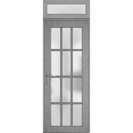 Vdomdoors Front Exterior Prehung FiberGlass Door Frosted Glass / Manux 8312 Grey Ash / Transom Window / Offic MANUX8312EXD-SS-W36 x H80+14-RH