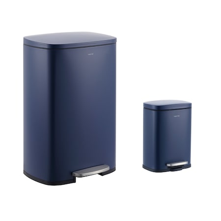Happimess Connor Rectangular 13.2-Gallon Trash Can with Soft-Close Lid and FREE Mini Trash Can, Denim Blue HPM1006J