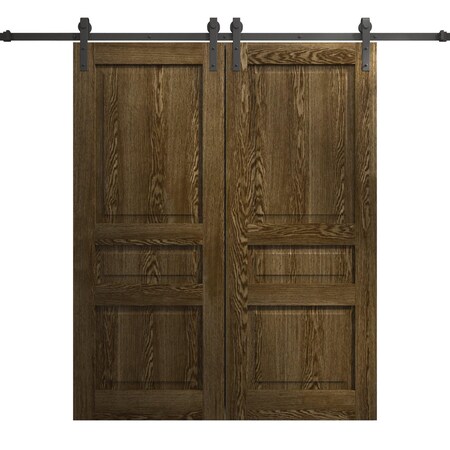 Sartodoors Modern Double Barn Door 72 x 80 inches, Ego 5012 Marble Oak, 13FT Rail Track Set, Solid Panel Int EGO5012DB-DMR-72