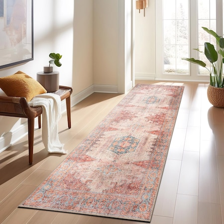 World Rug Gallery Vintage Bohemian Machine Washable Non Slip Runner Rug 2 ft 6 in x 10 ft Multi 6024MULTI2X10