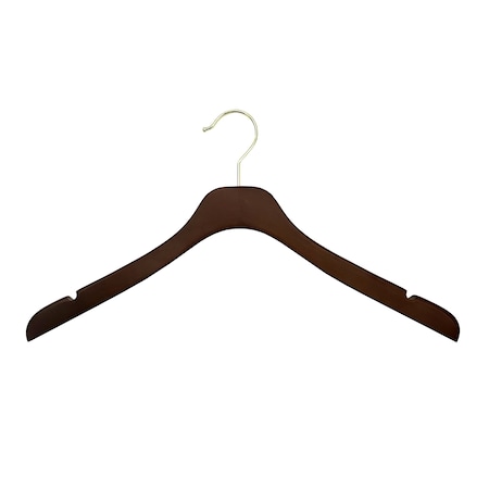 Nahanco 17in Low Gloss Mahogany Wooden SlimLine Jacket Hanger w/ Gold Hook, 25PK SL23317GH