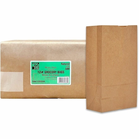 Ajm Squat Paper Grocery Bags, Natural Kraft, Paper, Grocery, Supplies, 500PK GBN112G5CHD