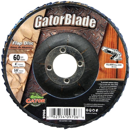 Gator Blade 4'' x 5/8'' 60-Grit Type 29 Angle Grinder Flap Disc 9706