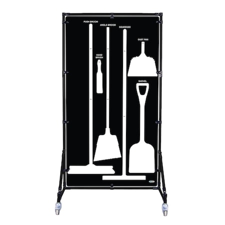 5S Supplies Housekeeping Shadow Board Broom Station V8, Black / White, Broom, No Text HSB-V8-BLACK/WHITE-BO-NO TEXT
