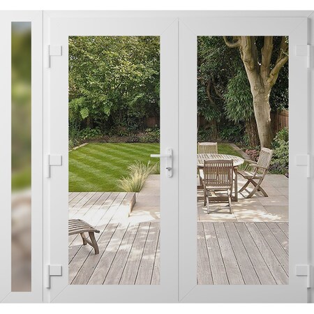 Vdomdoors Front Exterior Prehung Metal-Plastic Double Doors Clear Glass / MANUX 8666 White Silk / Office Comm MANUX8666DEXD-WS-W72+14xH80-RH-I