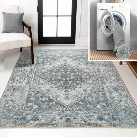 Jonathan Y Pavel Distressed Medallion Low-Pile Machine-Washable Light Gray/Blue 5 ft. x 8 ft. Area Rug WSH317B-5