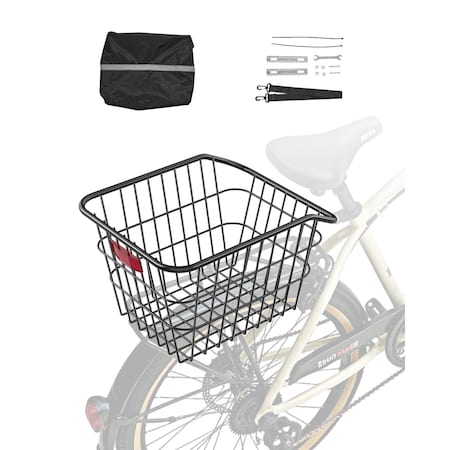 Vevor Rear Bike Basket Metal Wire Bicycle Basket Reflective Tail Light Cover TX-SS-05