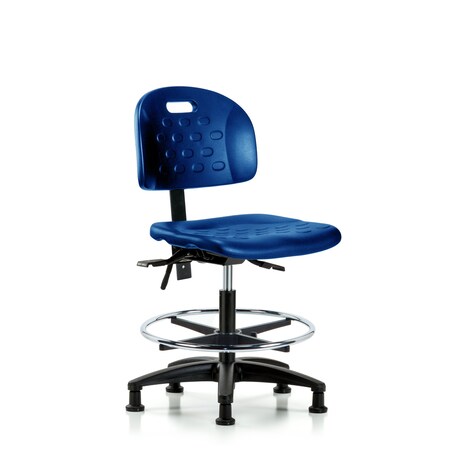 Blue Ridge Ergonomics Poly Chair, Med Bench, Tilt, Foot Ring, Glides, Blue BR-HPMBCH-RG-T1-A0-CF-RG-BLU