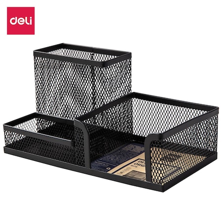Deli Desk Organizer, Steel, Black, 3 Compartments E9175