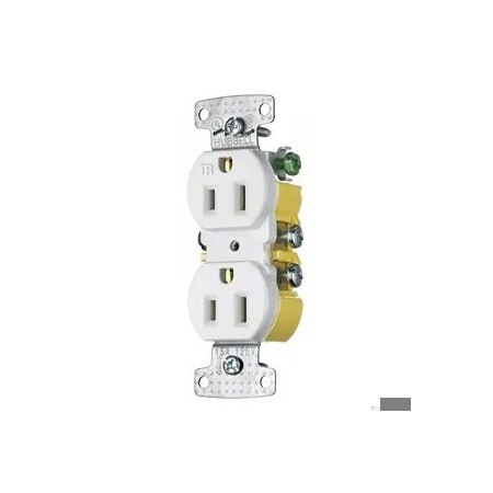 Hubbell Wiring Device-Kellems Straight Blade Receptacle, 5-15R, 15 A, 125V AC, 2 Pole, 3 Wire, Surface Mount, Grounded DR15STTR