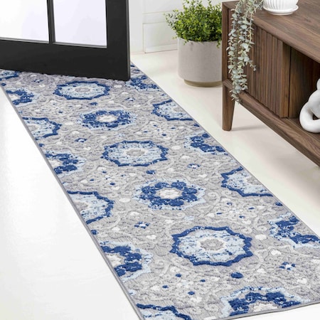 Jonathan Y Mediterranean Medallion Blue/Gray 2 ft. x 8 ft. Indoor/Outdoor Runner Rug AMC101A-28