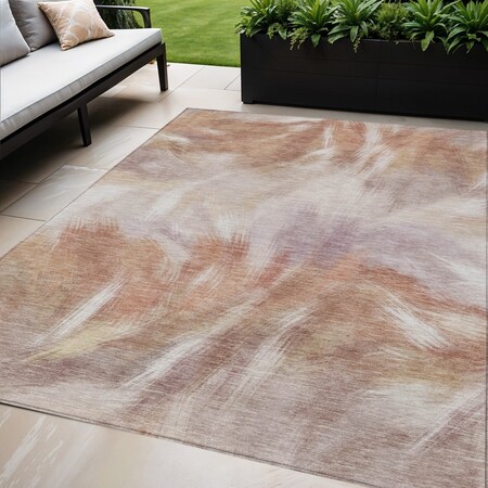 Homeroots 5' X 8' Copper And Ivory Abstract Washable Indoor Outdoor Area Rug 631336