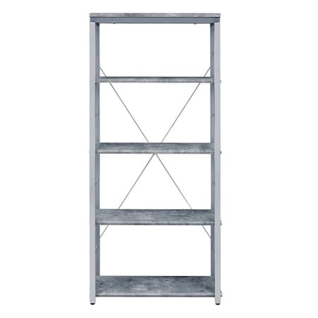 Homeroots 54" Gray And Silver Metal and Wood Four Tier Etagere Bookcase 486307