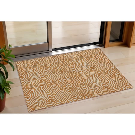Homeroots 3' X 5' Copper And Beige Abstract Washable Indoor Outdoor Area Rug 599742