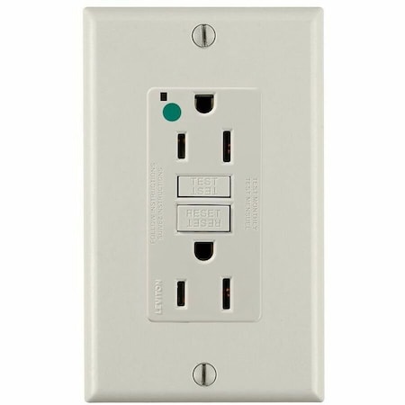 Leviton GFIRcptcl, 15A, 125VAC, Almnd, Polycarb GFNT1-HGT
