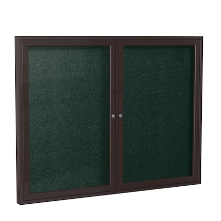 Ghent Indoor/Outdoor Enclosed Vinyl Bulletin Board, Bronze Aluminum Frame, 3'H x 5'W, 2 Door, Ebony PB23660VX-183